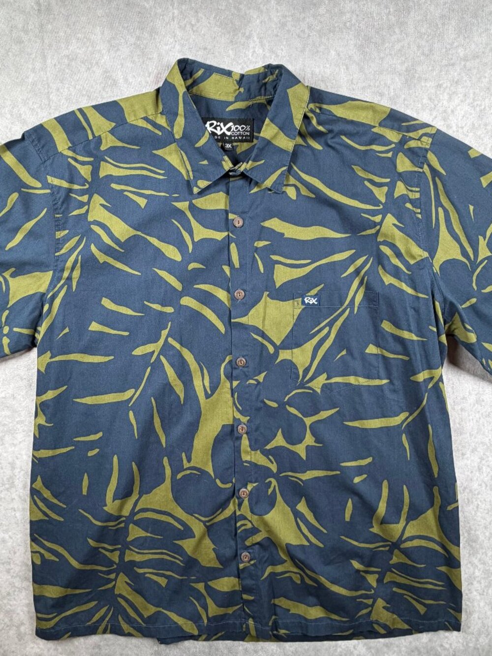 Rix Mens 3X Hawaiian Aloha Shirt Cotton Blue Green Floral Made in Hawaii